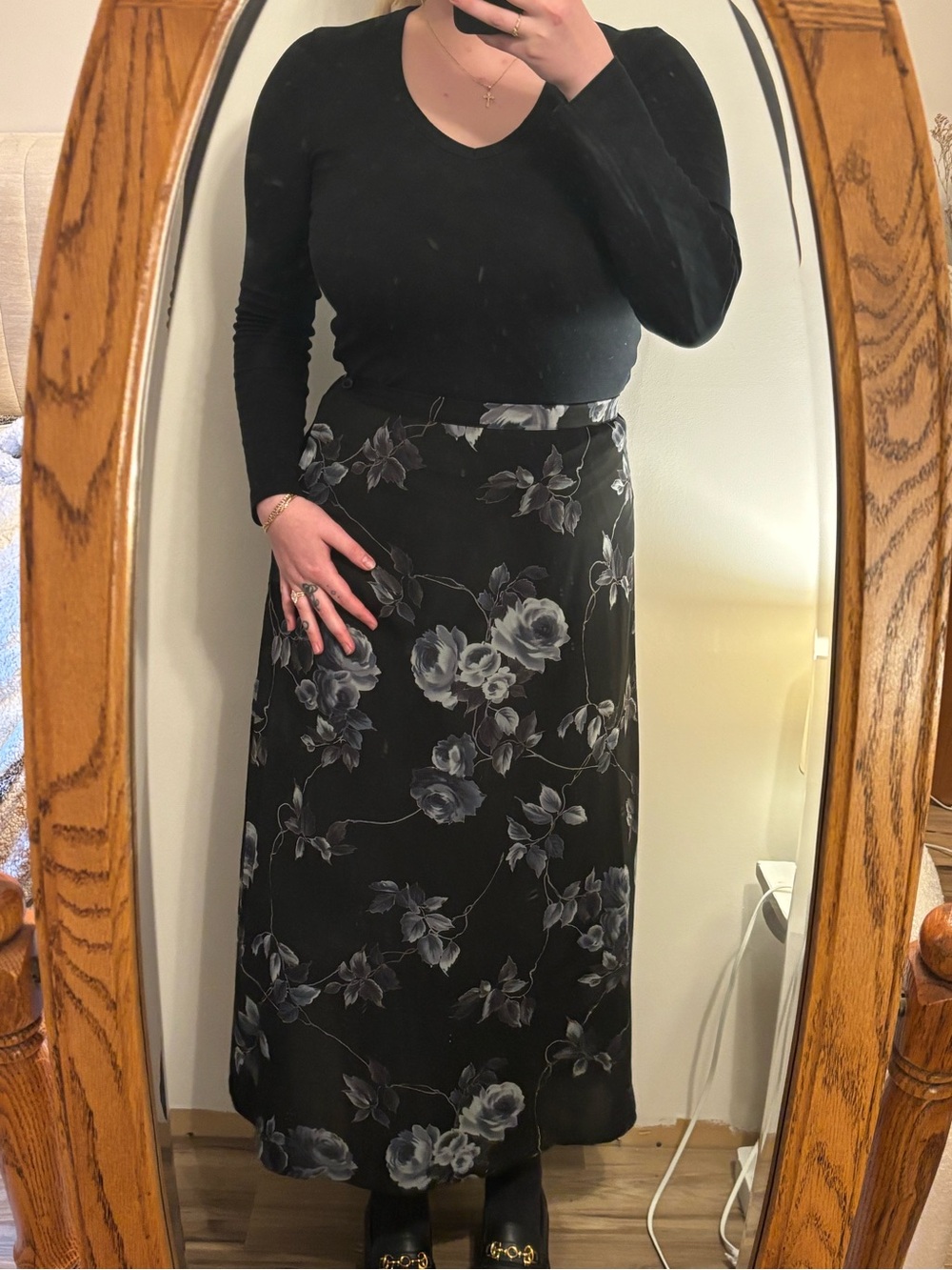 Vintage Black Floral Maxi Skirt